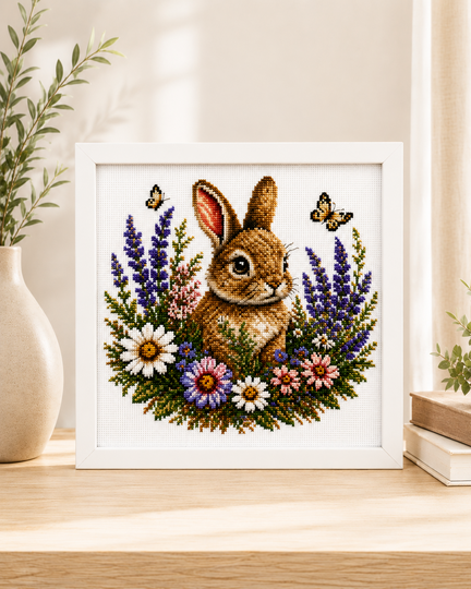 Floral Bunny Cross Stitch Pattern Spring Wildflower Embroidery Chart PDF
