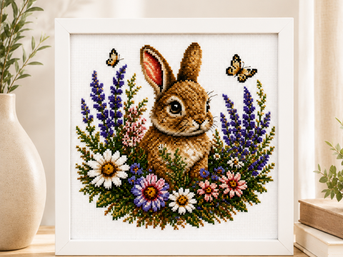 Floral Bunny Cross Stitch Pattern Spring Wildflower Embroidery Chart PDF
