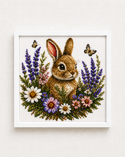 Floral Bunny Cross Stitch Pattern Spring Wildflower Embroidery Chart PDF
