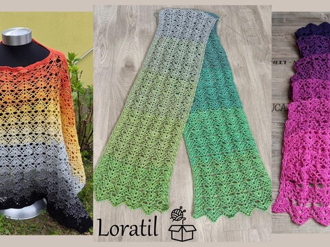 Loratil - luftiger Schal oder Stola / Poncho im Dreiecksmuster