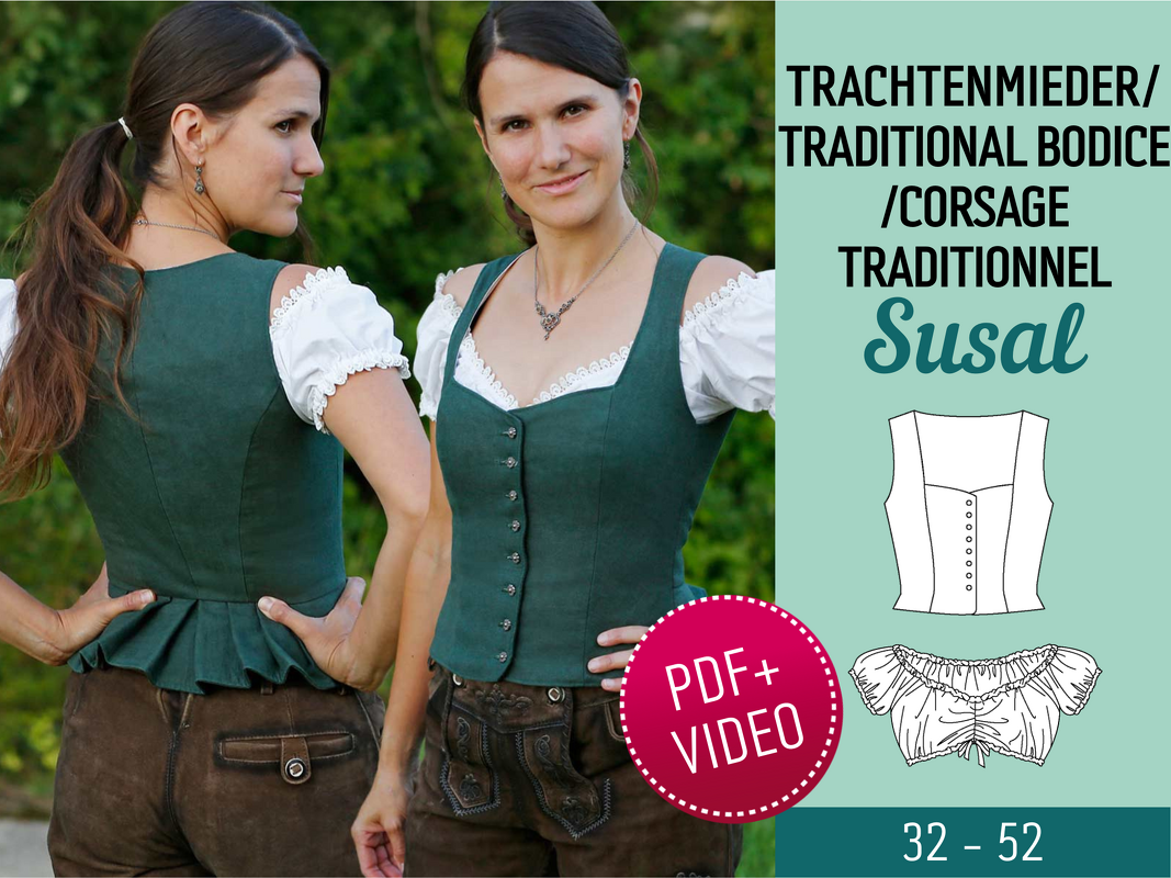 Trachtenmieder + Dirndlbluse Susal - Schnittmuster, Nähanleitung & Video