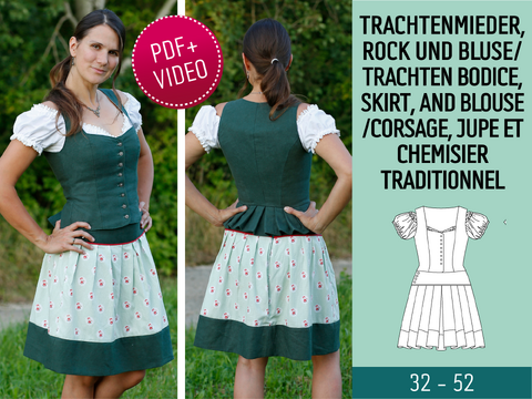 Trachtenrock + Dirndlbluse + Trachtenmieder - Schnittmuster & Nähanleitung