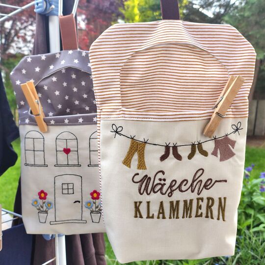 Stickdatei ITH 20x30cm Wäscheklammersack Haus Wäscheleine mit blanko Datei