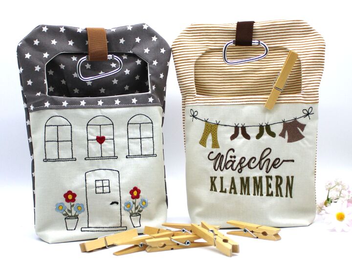 Stickdatei ITH Wäscheklammersack Haus Wäscheleine mit blanko Datei