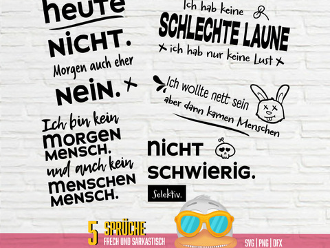 5 freche Sprüche Plotterdateien Bündel SVG, DXF, PNG