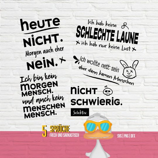 5 freche Sprüche Plotterdateien Bündel SVG, DXF, PNG