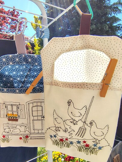 Stickdatei ITH 20x30cm Wäscheklammersack 5 Motive Landleben + blanko Datei