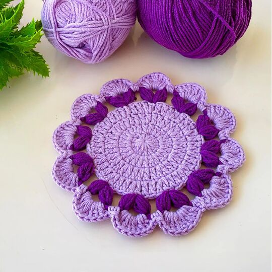 Purple Flower Coaster Crochet Pattern PDF Tutorial