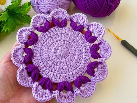 Purple Flower Coaster Crochet Pattern PDF Tutorial