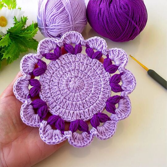 Purple Flower Coaster Crochet Pattern PDF Tutorial