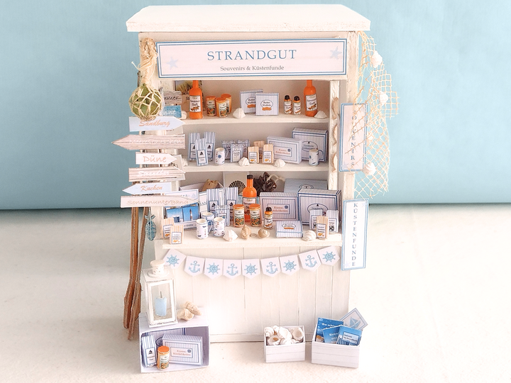 Miniatur Küsten-Souvenirstand-Set 1:12 – Bastelbögen & Anleitung