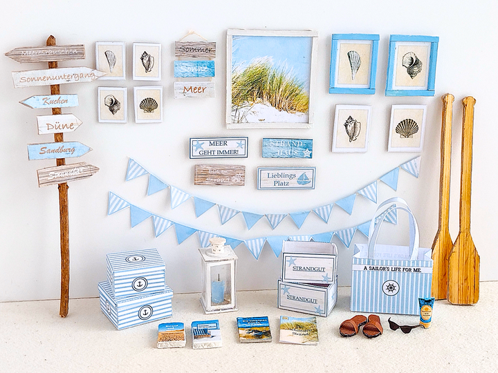 Miniatur Küsten-Souvenirstand-Set 1:12 – Bastelbögen & Anleitung