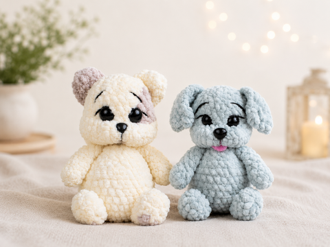 2 Amigurumi Plush Toys Crochet Pattern, Dog and Cat PDF