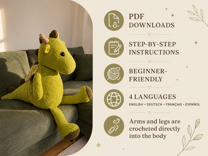 Easy XXL Dragon Crochet Pattern – Giant Cuddly Dragon