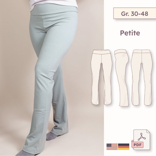 Mid-rise leggings with foldover waistband & flared leg – Petite sizes 30-48
