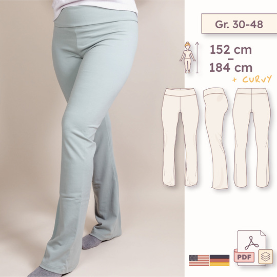 Mid-rise leggings with foldover waistband & flared leg – Women sizes 30–48