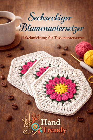 Sechseckiger Blumenuntersetzer – Häkelanleitung für Tassenuntersetzer