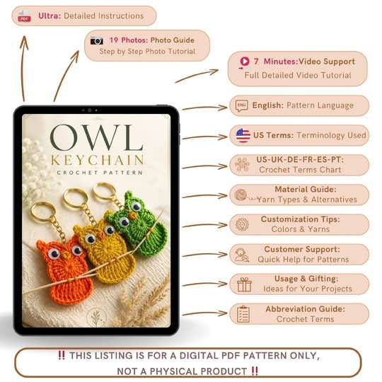 Owl Keychain Crochet Pattern – Cute Crochet Charm PDF