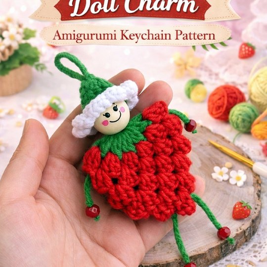 Strawberry Doll Charm Crochet Pattern – Amigurumi Keychain PDF
