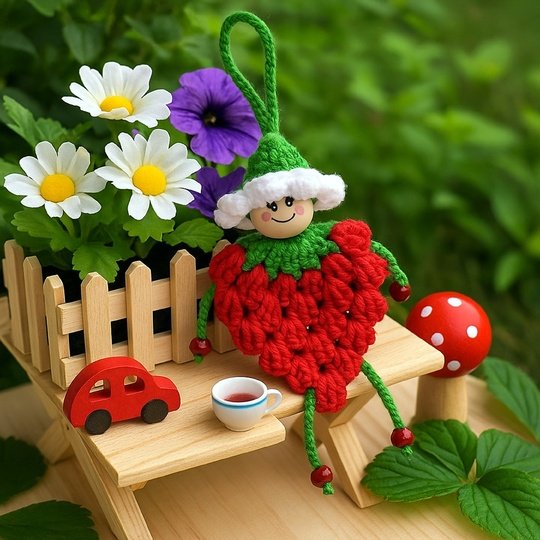 Strawberry Doll Charm Crochet Pattern – Amigurumi Keychain PDF