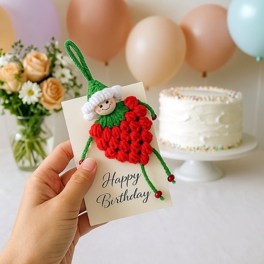 Strawberry Doll Charm Crochet Pattern – Amigurumi Keychain PDF