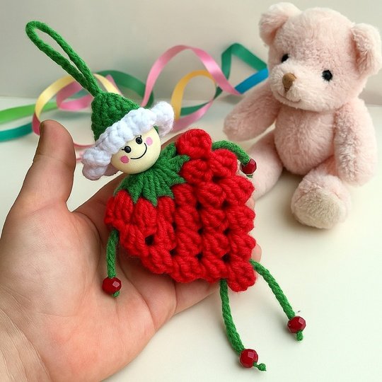 Strawberry Doll Charm Crochet Pattern – Amigurumi Keychain PDF