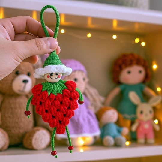 Strawberry Doll Charm Crochet Pattern – Amigurumi Keychain PDF
