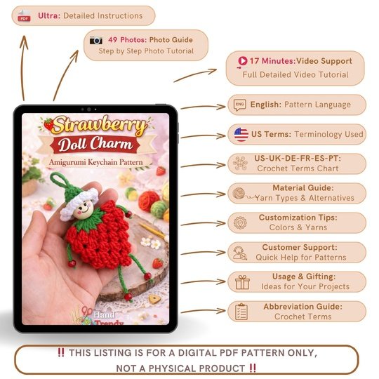 Strawberry Doll Charm Crochet Pattern – Amigurumi Keychain PDF