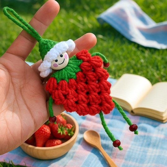 Strawberry Doll Charm Crochet Pattern – Amigurumi Keychain PDF
