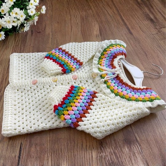 Rainbow Baby Cardigan Crochet Pattern – Baby Sweater PDF for 1-2 Years