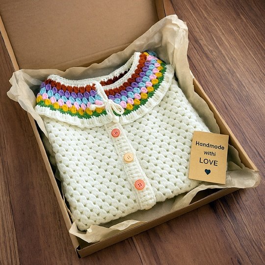 Rainbow Baby Cardigan Crochet Pattern – Baby Sweater PDF for 1-2 Years