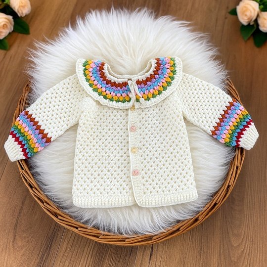Rainbow Baby Cardigan Crochet Pattern – Baby Sweater PDF for 1-2 Years