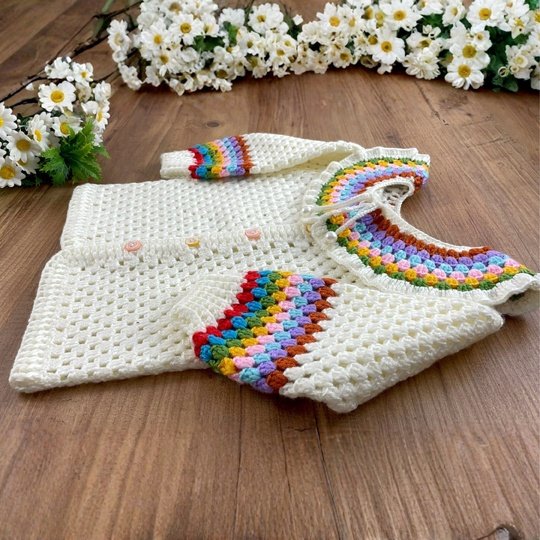 Rainbow Baby Cardigan Crochet Pattern – Baby Sweater PDF for 1-2 Years