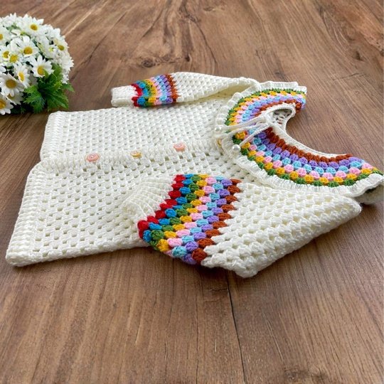 Rainbow Baby Cardigan Crochet Pattern – Baby Sweater PDF for 1-2 Years
