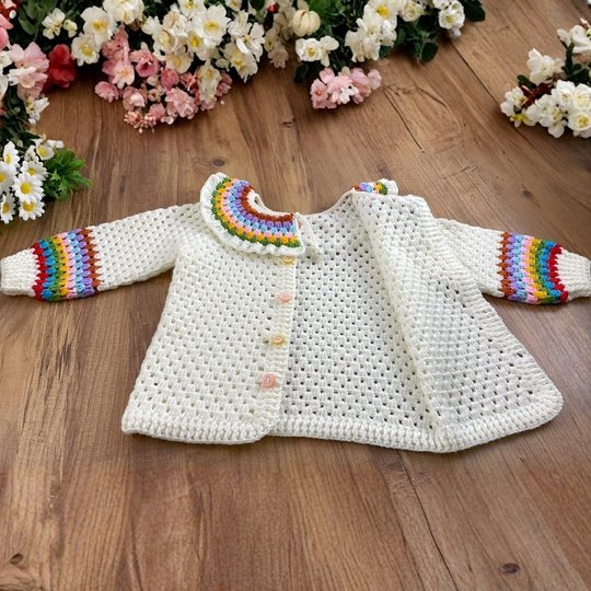 Rainbow Baby Cardigan Crochet Pattern – Baby Sweater PDF for 1-2 Years