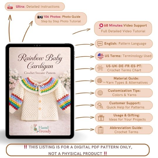 Rainbow Baby Cardigan Crochet Pattern – Baby Sweater PDF for 1-2 Years