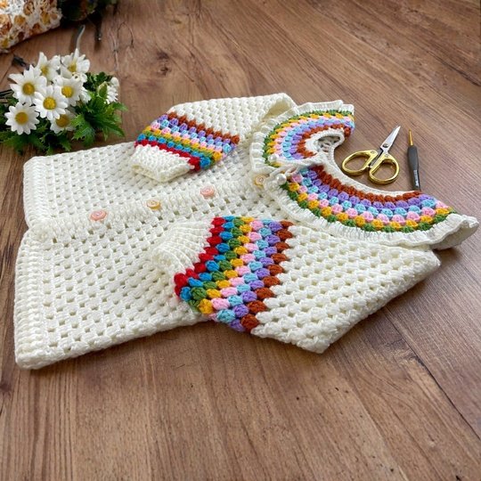 Rainbow Baby Cardigan Crochet Pattern – Baby Sweater PDF for 1-2 Years