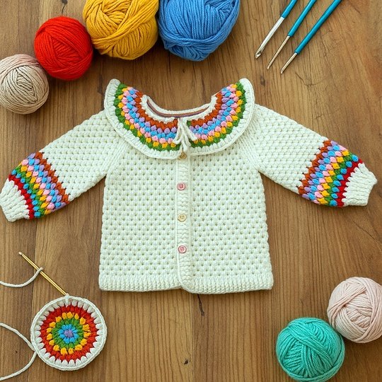 Rainbow Baby Cardigan Crochet Pattern – Baby Sweater PDF for 1-2 Years