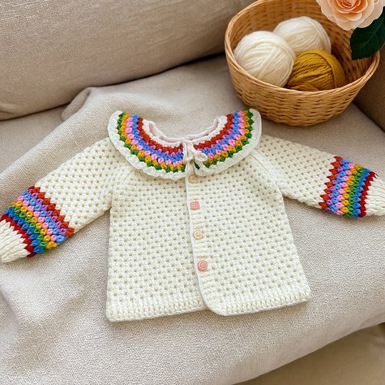Rainbow Baby Cardigan Crochet Pattern – Baby Sweater PDF for 1-2 Years