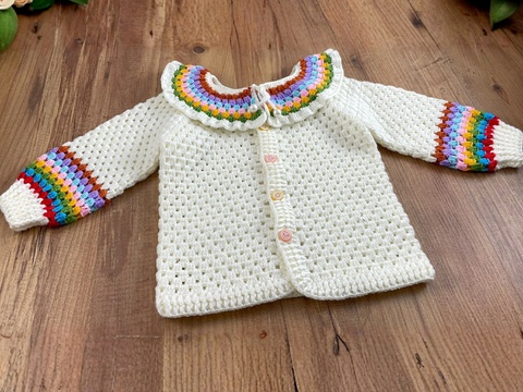Rainbow Baby Cardigan Crochet Pattern – Baby Sweater PDF for 1-2 Years