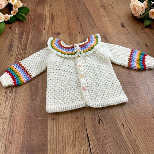 Rainbow Baby Cardigan Crochet Pattern – Baby Sweater PDF for 1-2 Years