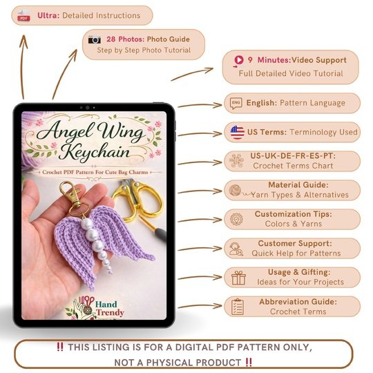 Angel Wing Keychain Crochet Pattern – Cute Bag Charm PDF