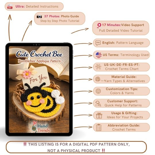 Cute Crochet Bee Pattern – Bumblebee Applique Crochet PDF
