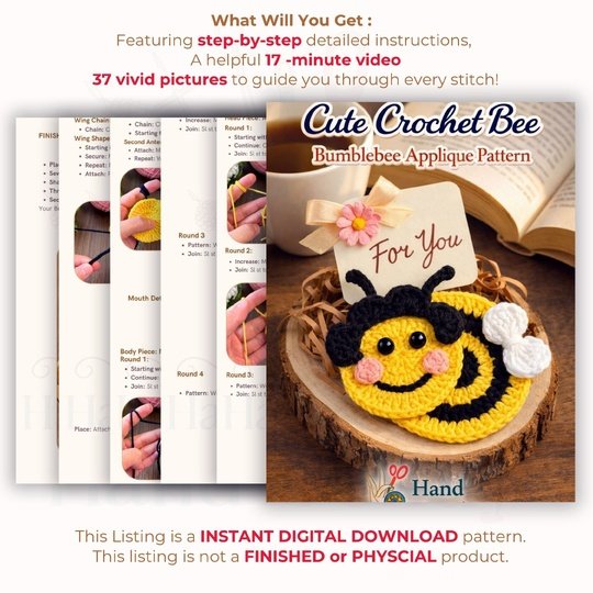 Cute Crochet Bee Pattern – Bumblebee Applique Crochet PDF