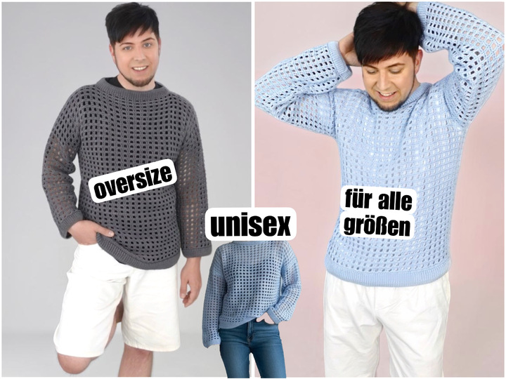 Häkelanleitung – Luftiger oversize Netzpullover 2 in 1 ,,Heel" unisex