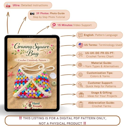 Granny Square Bag - Crochet Crossbody Pattern PDF