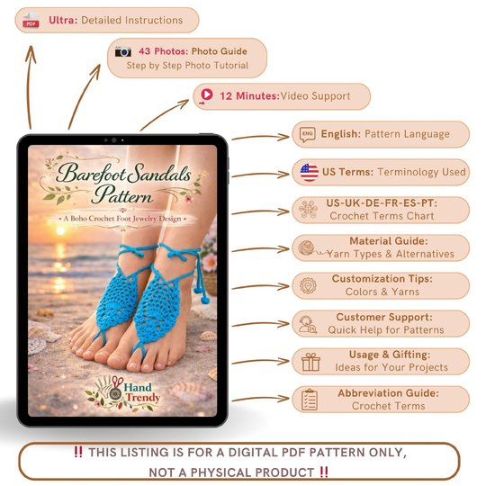 Barefoot Sandals Pattern - Boho Crochet Foot Jewelry PDF