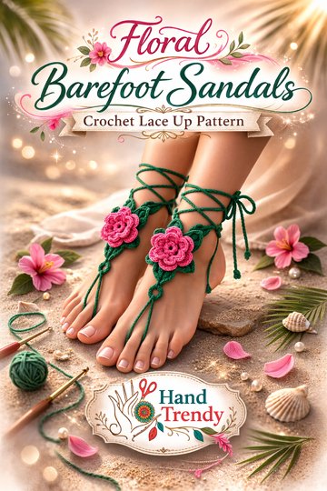 Floral Barefoot Sandals - Crochet Lace Up Pattern PDF