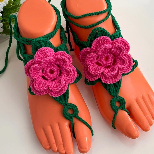 Floral Barefoot Sandals - Crochet Lace Up Pattern PDF