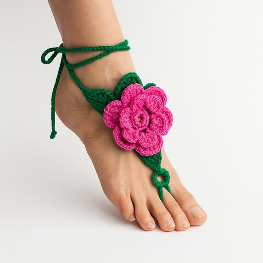 Floral Barefoot Sandals - Crochet Lace Up Pattern PDF
